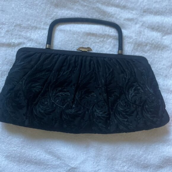 Vintage Embroidered Black floral Hand Bag clutch - Picture 6 of 9